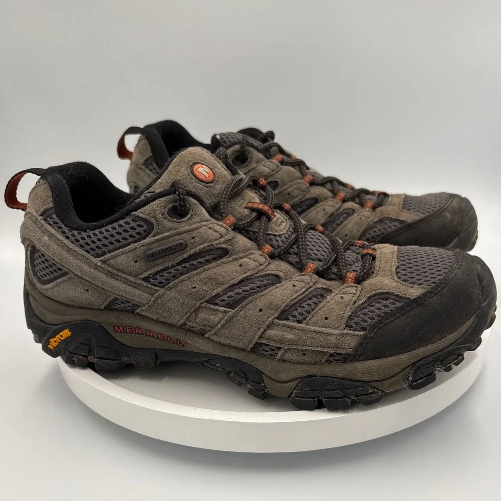 Merrell Mens Moab 2 Waterproof Hiking Shoes Brown Suede Vibram J06029 Size 7.5